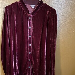J.Jill burgundy velvet top button down long sleeve